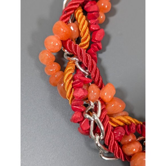 Orange Red Statement Necklace Bold Chunky Faux Coral Twist Beach Coastal Boho - Picture 10 of 11